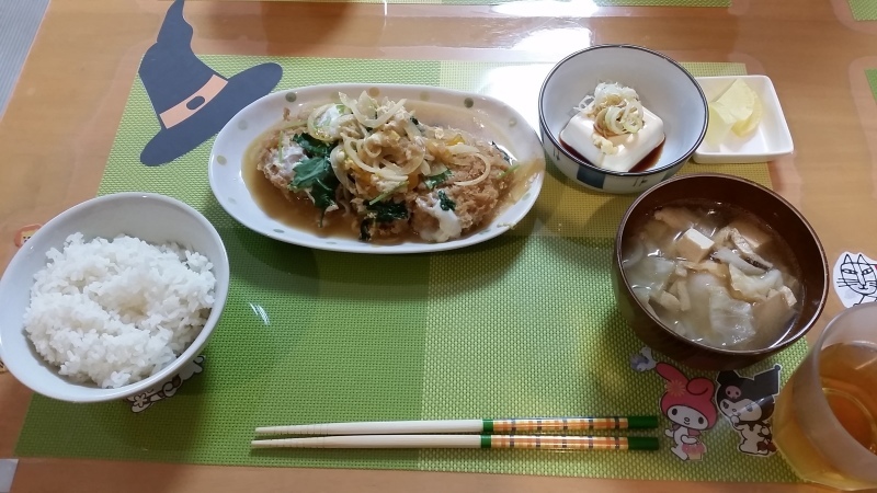 あじさい荘夕食　カツ煮定食_c0357519_21464261.jpg