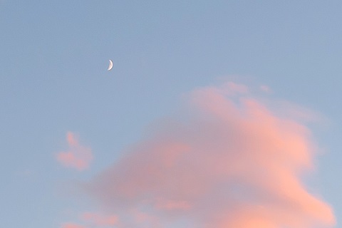 桜色の空白い月、トラジメーノ湖の夕空_f0234936_16595829.jpg