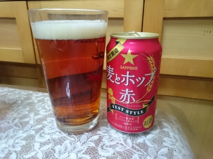 今夜の第3のビールVol.304 サッポロ麦とホップ赤¥113+テーブルマークごっつ旨いたこ焼¥235_b0042308_00100500.jpg