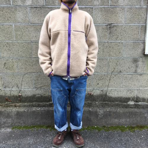 パタゴニア ベビーレトロカーディガン ナチュラル×パープル 90年代 90s USA製 patagoniaパタゴニア ベビーレトロ カーディガン