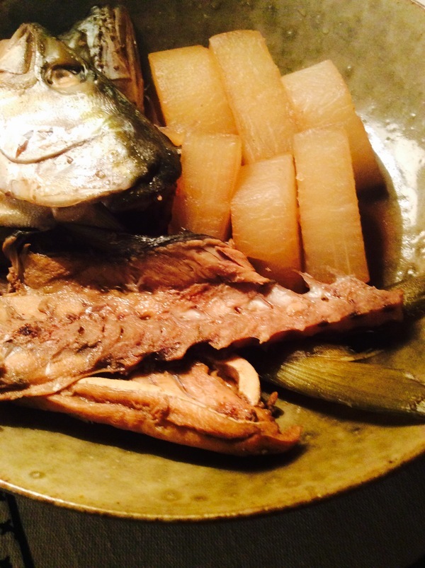 茄子の鶏ひく肉詰め ポン酢味*魚のアラと大根_d0269832_08455203.jpg