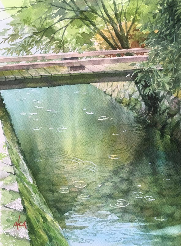 開店祝い 水彩画「散策の道」 絵画