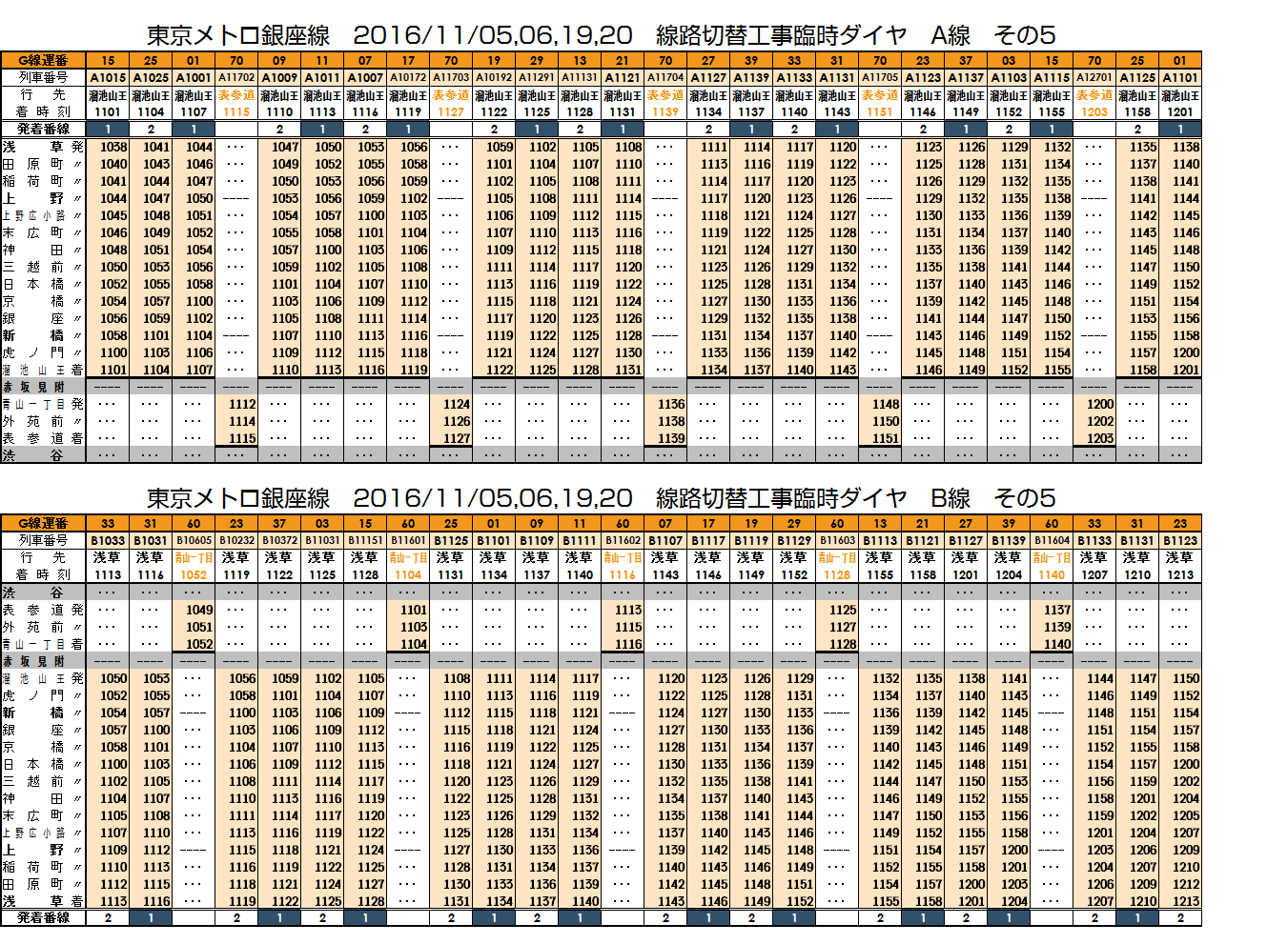 2016/11/05,06,19,20 東京メトロ銀座線 工事による臨時時刻表_c0153149_51419.png