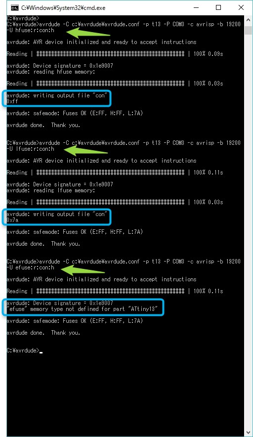 Japanino ArduinoISPで ATtiny13 の 内部クロックを書き換える方法 - 工場出荷時に戻す (27) (11/6)_a0034780_15153469.jpg