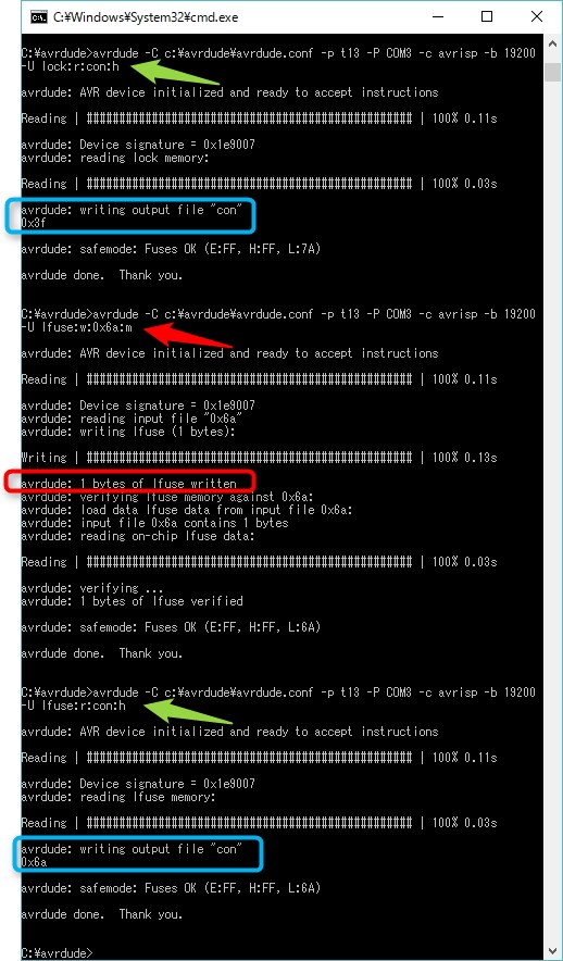 Japanino ArduinoISPで ATtiny13 の 内部クロックを書き換える方法 - 工場出荷時に戻す (27) (11/6)_a0034780_15434633.jpg