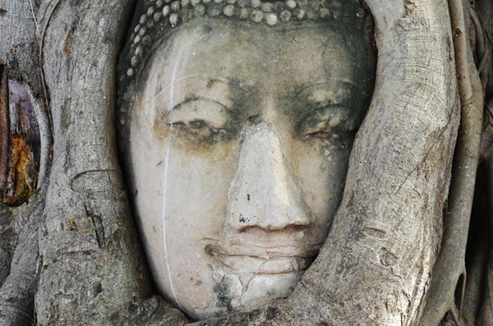 仏教美術 タイ 石仏 頭俑 仏頭 台座・時代箱付 C R3766 彫刻