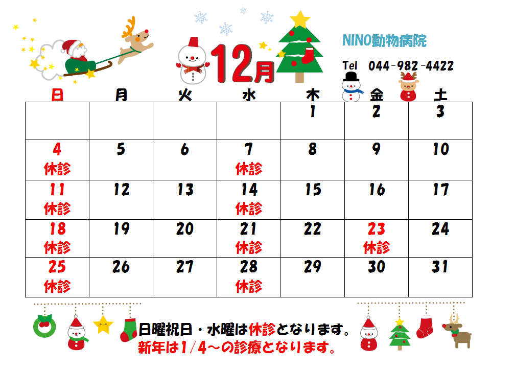 12月の診療日のお知らせ☆_e0288670_1442645.png