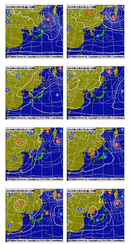 Unisys Weather　  GFS - EA - 850mb - 9Panel for East Asia+1ヶ月予報(2016年12月2日版)_e0037849_17142541.jpg