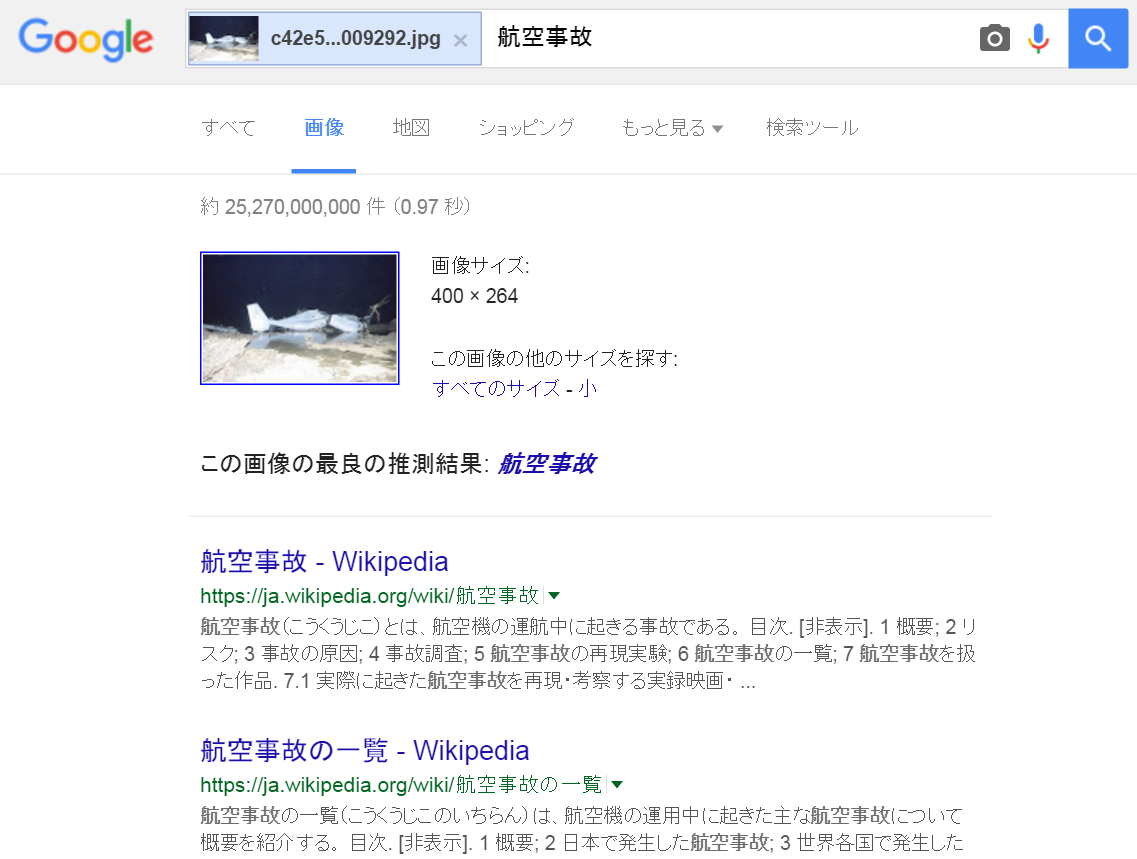 ▼「着水」か「不時着」か「墜落」か、Google の画像検索に推測させてみた。_d0017381_21384250.png