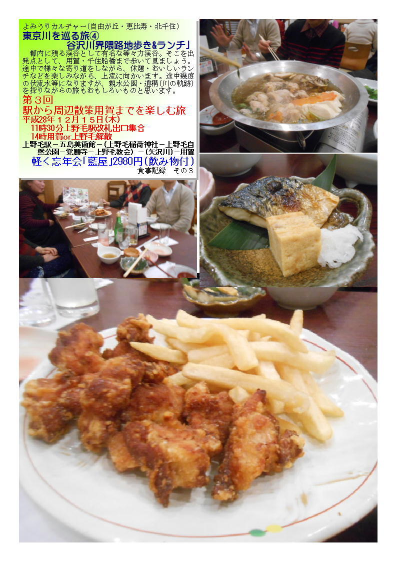 軽く忘年会「藍屋」2980円(飲み物付) 第3回 駅から周辺散策用賀までを楽しむ旅_b0142232_04275742.jpg