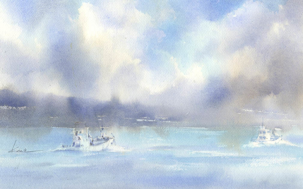 柳川と伊万里湾　水彩画_f0176370_17043562.jpg