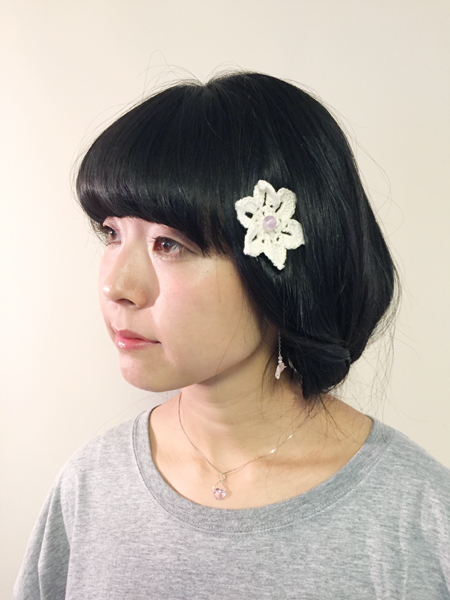 手編みのお花 ヘアピン ラベンダーアメジスト (4018)_e0104046_04102320.jpg