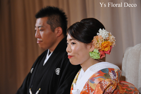オレンジ色の色打掛に 生花のヘッドドレス_b0113510_14034341.jpg