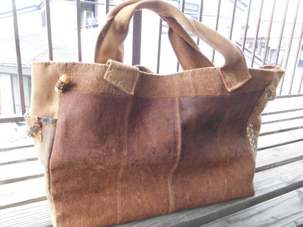 32 45 16 マチに外ポケット 酒袋で大きめのトートﾊﾞｯｸﾞ 藍ちくちく日記