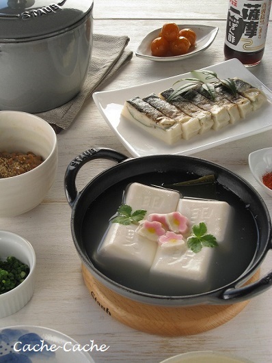 ストウブベビーウォックで湯豆腐♪ 押し蒲 炙り鯖や、最近お気に入りのポン酢など。_d0319943_08274713.jpg