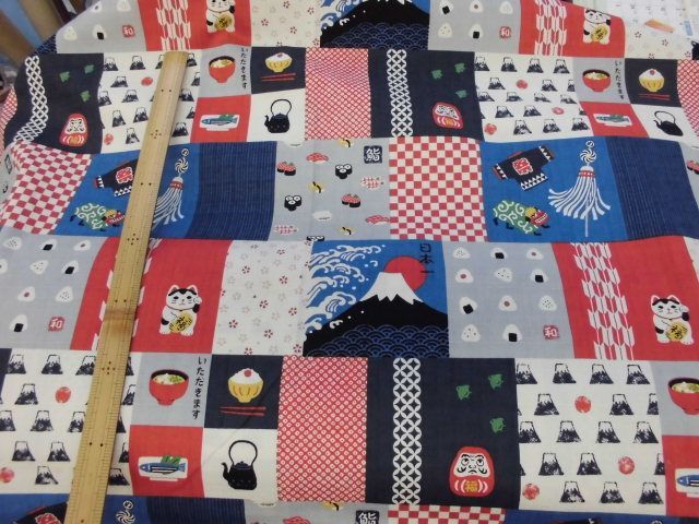 江戸の生活柄と富士山のチェック柄の布_d0156706_16543529.jpg