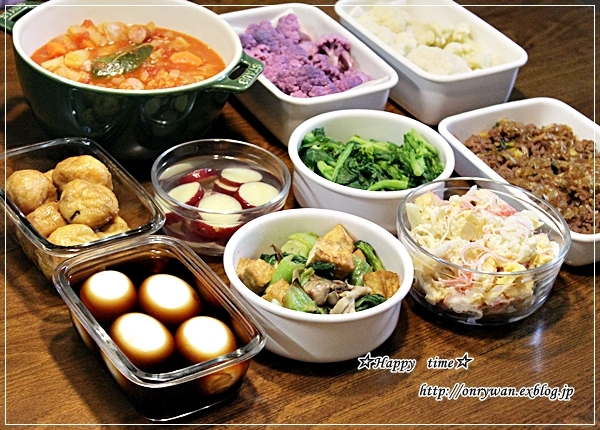 肉野菜炒め弁当と紫カリフラワーと常備菜作り♪_f0348032_18154152.jpg