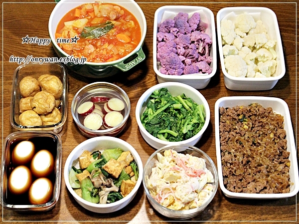 肉野菜炒め弁当と紫カリフラワーと常備菜作り♪_f0348032_18155244.jpg