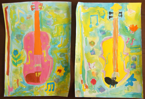 親子絵画教室～自宅にてバイオリンを描く！／次女のキキちゃん♪（折り紙）_c0139591_19403202.jpg
