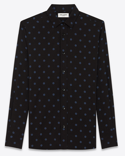 【Saint Laurent】SIGNATURE YVES COLLAR SHIRT IN BLACK AND DENIM BLUE POLKA DOT PRINTED VISCOSE_a0324675_16460957.png