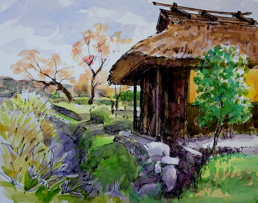 水車小屋 : tedkimotoの水彩画