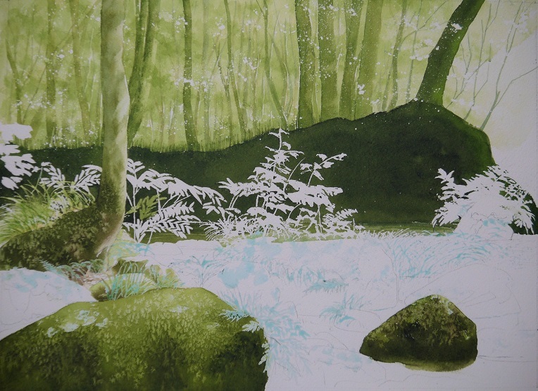 久しぶりに苔むした風景と苔むした岩のワンポイント 小林啓子水彩画の部屋 久しぶりに苔むした風景と苔むした岩のワンポイント 小林啓子水彩画の部屋