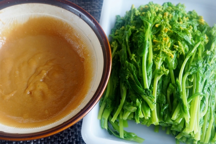 ■菜園収穫品で常備菜【簡単5分!!菜花の辛子酢味噌和え】_b0033423_18301044.jpg