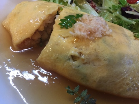 喫茶 1er ぷるみえ (菜花と海老粉のご飯に和出汁あんかけ)_e0115904_17155942.jpg