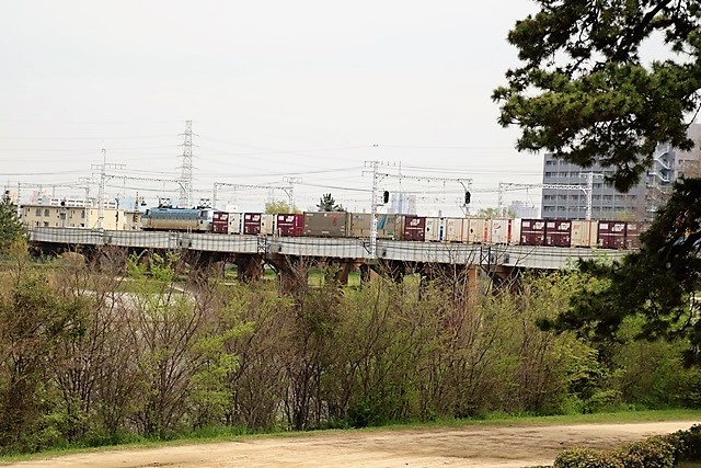 藤田八束の鉄道写真@武庫川鉄橋を渡る貨物列車・・・武庫川、西宮市_d0181492_17464037.jpg