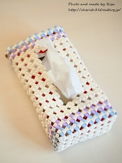 紙バンドいっぱい クラフトかご18 ティッシュケース りさのフォトログ