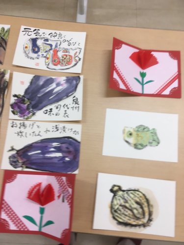 4月の絵てがみ教室。竹の子とカーネーションカード_e0136066_00265914.jpg