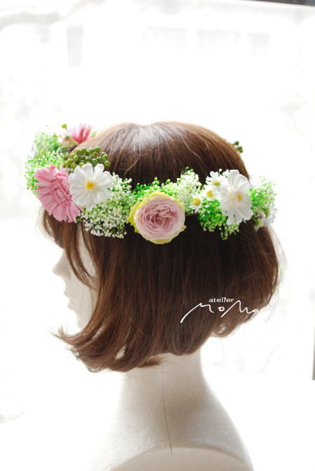 ピンクガーベラとかすみ草の花冠&リストレット!_a0136507_22541913.jpg