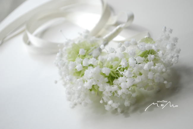 ピンクガーベラとかすみ草の花冠&リストレット!_a0136507_22544946.jpg