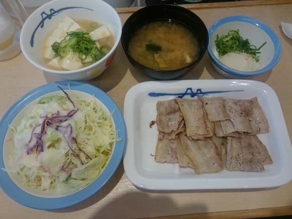 5/29夜勤明け 豚バラ焼肉ラージ定食¥700 + 湯豆腐変更¥50 + 生ビール2杯¥300 @松屋_b0042308_14135196.jpg