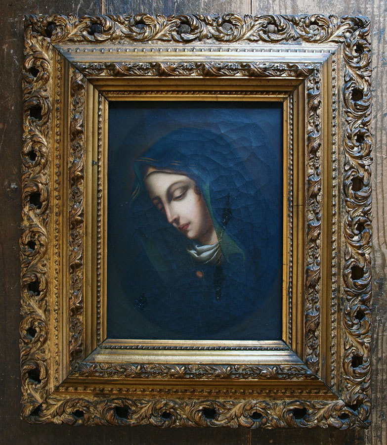 悲しみの聖母マリア 肖像画 署名あり 485 Glicinia 古道具店