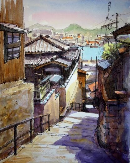 （原画）尾道風景【水彩画】絵画 インテリアにおすすめ 原画）尾道風景【水彩画】絵画 インテリアにおすすめ 絵画 日本
