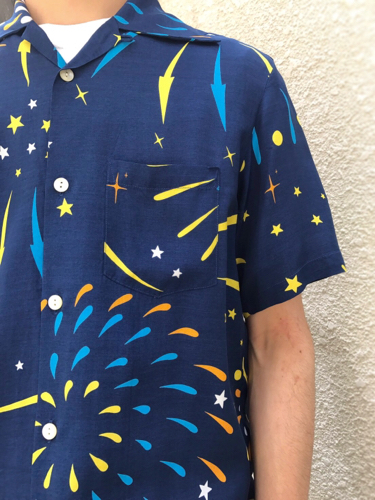 花火柄の開襟シャツ。 : FLATBUSH -clothes LAB.-
