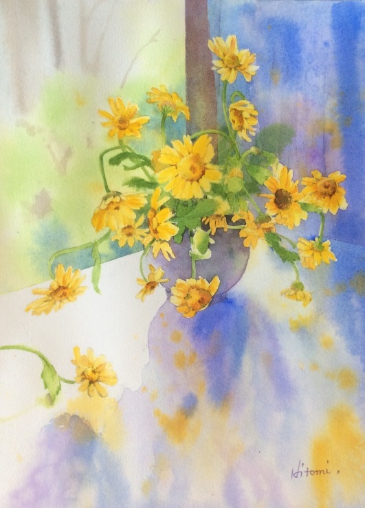 春菊の花 仕上がりました : ポッと出っスけど杉山ひとみ/水彩画ブログ