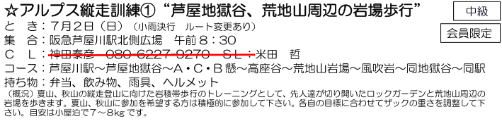 ☆ アルプス縦走訓練① “ 芦屋地獄谷、荒地山周辺の岩場歩行 ”：７月２日（日）_e0371039_22331841.png