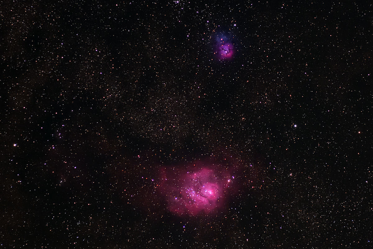 干潟星雲と三裂星雲 M8 Lagoon Nebura M27 Trifid Nebura Nikond810a のんたんのデジタルな風景 干潟星雲と三裂星雲 M8 Lagoon Nebura M27 Trifid Nebura Nikond810a のんたんのデジタルな風景