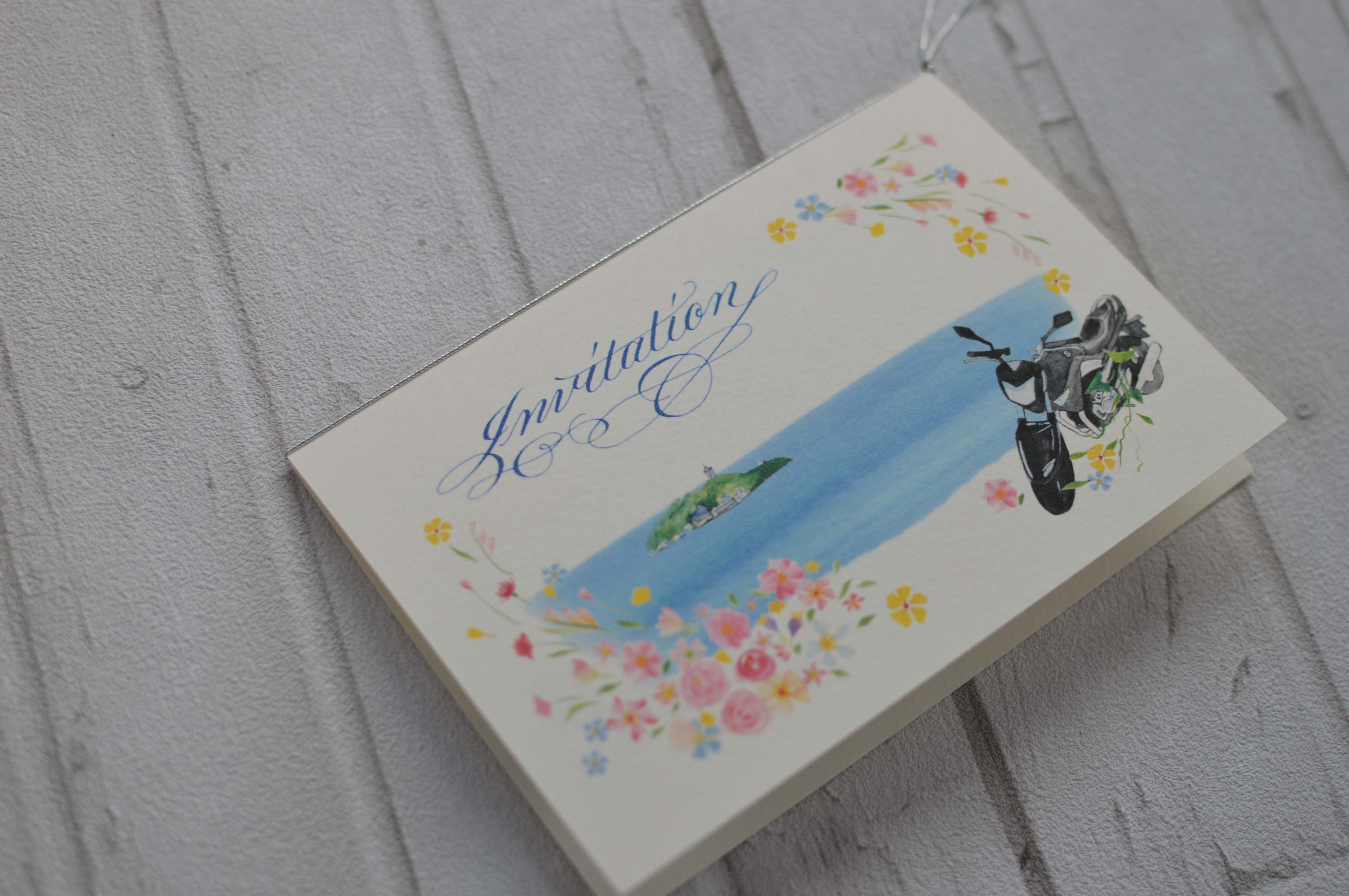 バイクと江の島のデザインの招待状 An invitation card for the wedding _b0105897_16290253.jpg