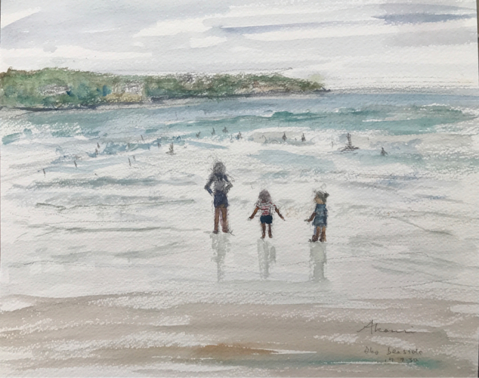水彩画　海水浴 海水浴（水彩画） : 夏目明美作品集＊油絵・水彩画