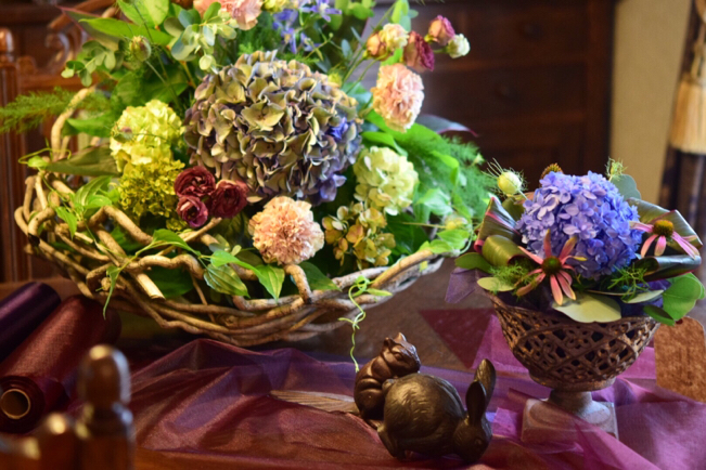 オトナ可愛い夏の籠盛り お花アイスクリームで冷んやり 薔薇好き花好き庭が好き 元英国在住 アートセラピストが造る癒しの庭