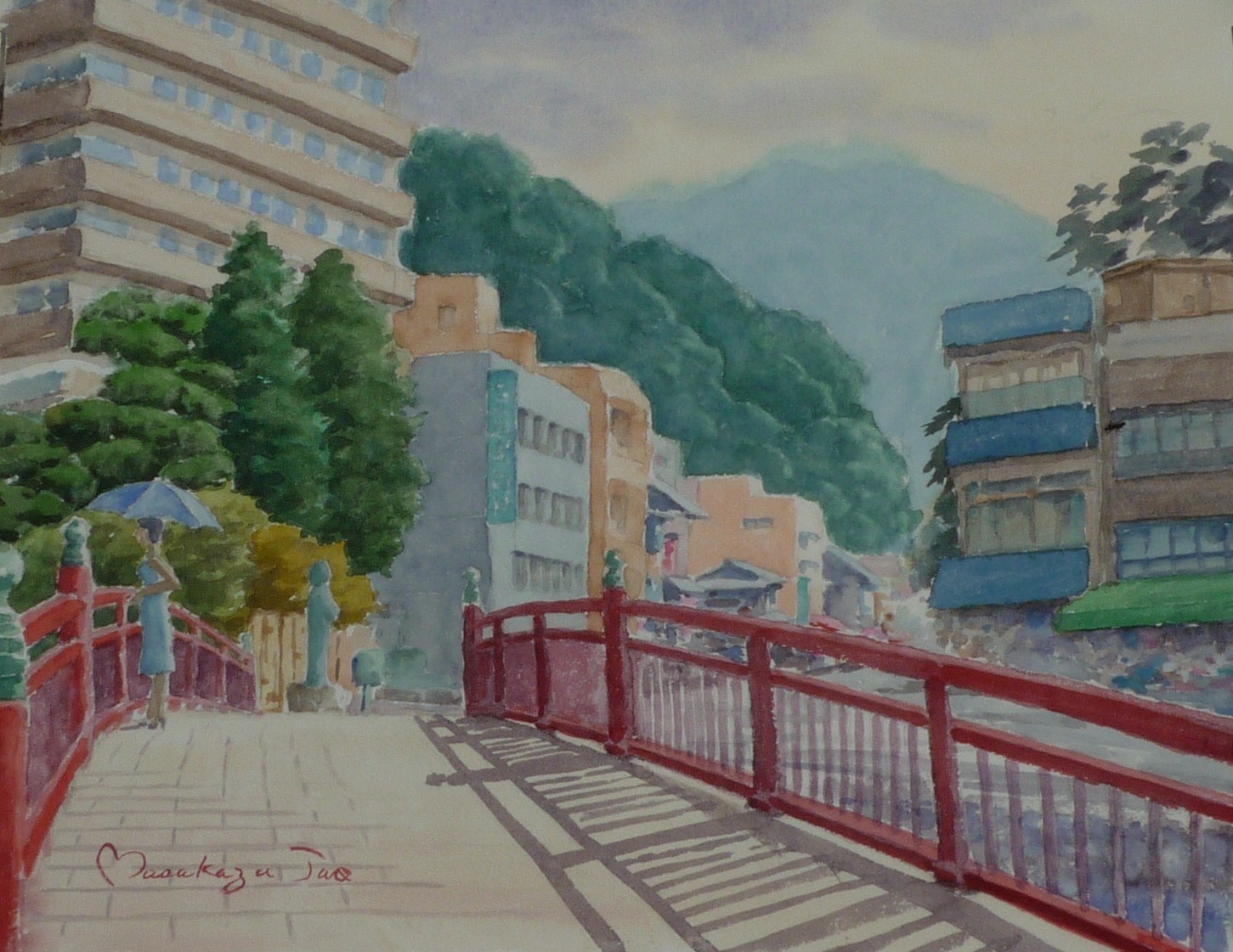 日本三古の湯”有馬温泉”を透明水彩で描いています 神戸 : 日本の 日本三古の湯”有馬温泉”を透明水彩で描いています 神戸 : 日本の