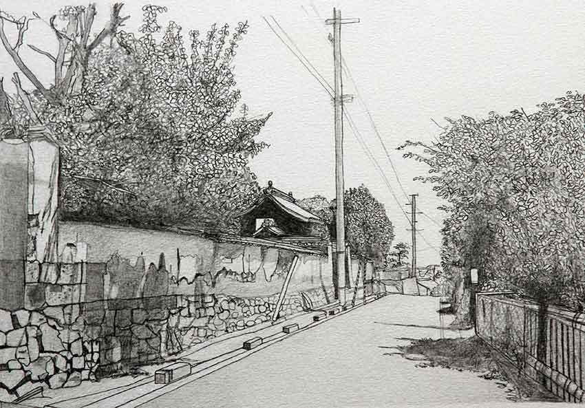 鉛筆画『風景009』 鳴門市ドイツ館「須恵泰正 鉛筆画展〜美馬の風景〜」-03