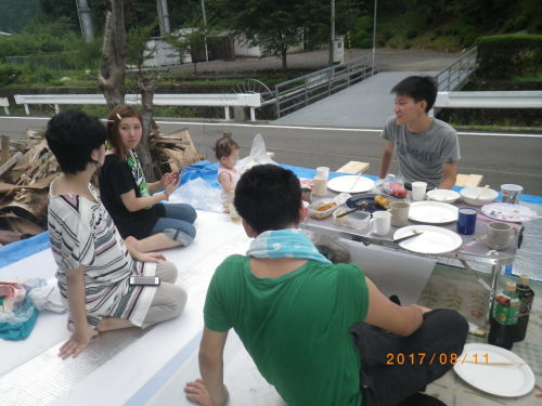 何とかウッドデッキでＢＢＱ：板取川で川遊び：アウトドア鮎釣_e0124255_16270131.jpg