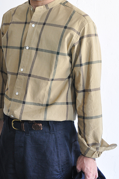 HAVERSACK　 Band Collar Check Shirt (Beige)_d0120442_18593099.jpg