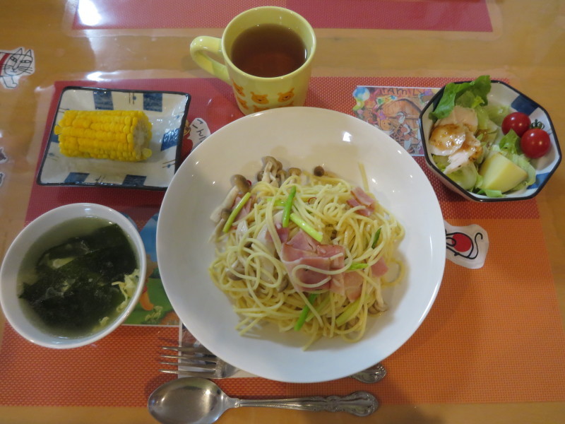 あじさい荘夕食　和風パスタ・サラダ・スープ_c0357519_18113159.jpg