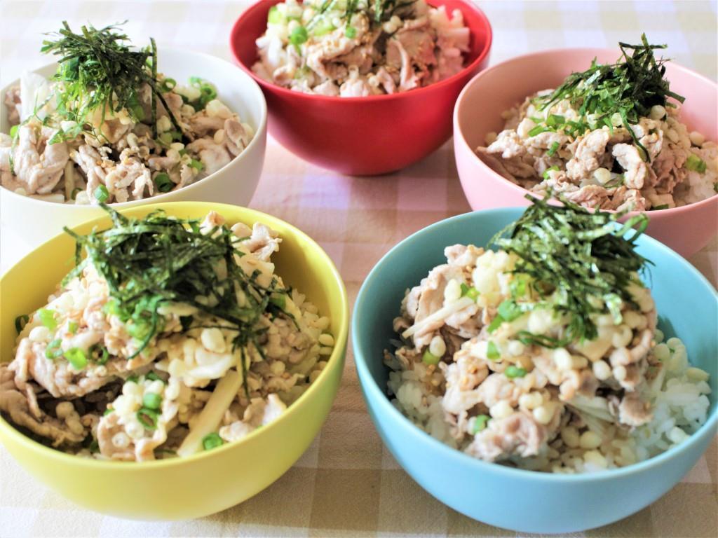 豚シャブと長イモの揚げ玉丼☆_f0220354_08564432.jpg