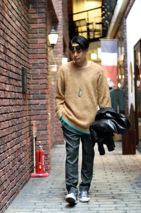 Name. : MOHAIR CREW NECK SWEATER＆GLEN PLAID TAPERED TROUSERS_f0224266_19024506.jpg
